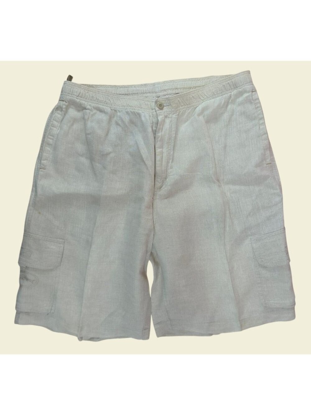 Men's 100% Linen Cargo Shorts in Light Beige Size 36 - 38 Large
